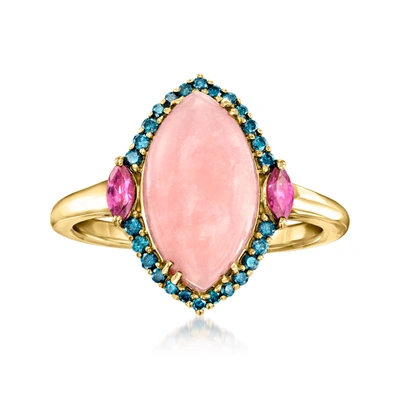 Ross-simons Pink Opal, Rhodolite Garnet And . Blue Diamond Ring In 14kt Yellow Gold