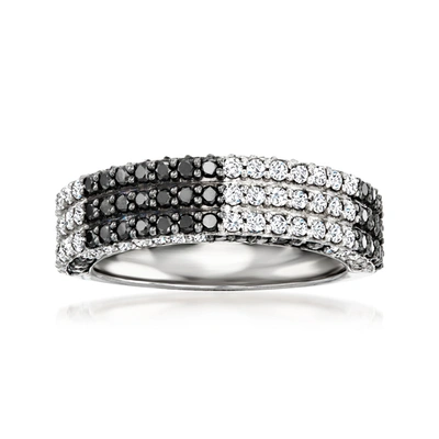 Ross-simons White And Black Diamond Checkered Ring In Sterling Silver