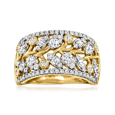 Ross-simons Diamond Leaf Vine Ring In 14kt Yellow Gold In Silver