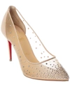 Christian Louboutin Follies 100 Crystal-embellished Mesh And Metallic Leather Pumps In Beige