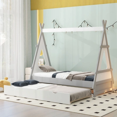 Simplie Fun Twin Size Tent Floor Bed In Neutral