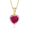Ross-simons Ruby Heart Pendant Necklace With . Diamonds In 14kt Yellow Gold In Multi