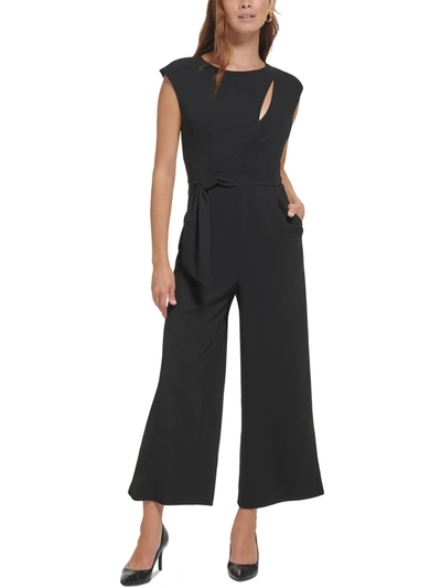 Calvin Klein Womens Crepe Cap Sleeves Jumpsuit In Black