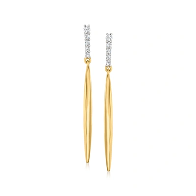 Ross-simons Diamond And 18kt Yellow Gold Linear Drop Earrings In Silver