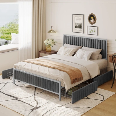 Simplie Fun Queen Size Metal Frame Upholstered Bed In Gray