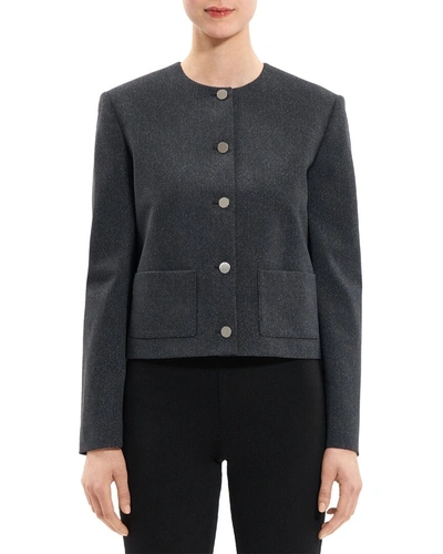 Theory Cropped Tweed Jacket In Grey
