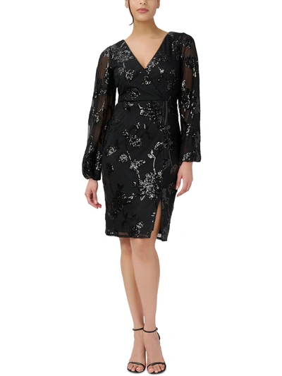 Adrianna Papell Womens Sequined Knee-length Cocktail And Party Dress In Black