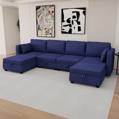 Simplie Fun Modular Sectional Sofa U Shaped Modular Couch In Blue
