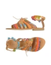 Elina Linardaki Hula Hoop Embellished Leather Flat Sandals In Brown