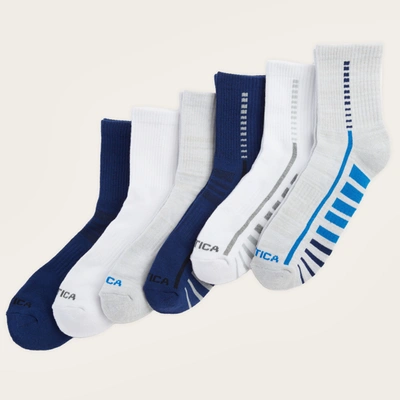 Nautica Mens High Quarter Socks, 6-pack In Multi