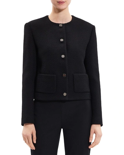 Theory Holiday Tweed Cropped Jacket In Black