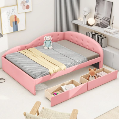 Simplie Fun Full Size Pu Upholstered Tufted Daybed In Pink