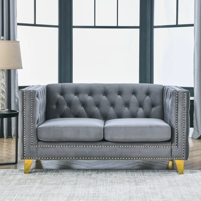 Simplie Fun Velvet Sofa For Living Room In Gray