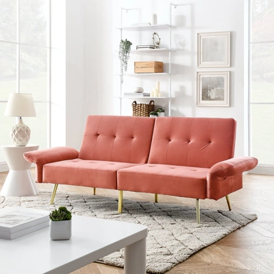 Simplie Fun 78" Italian Velvet Futon Sofa Bed In Orange