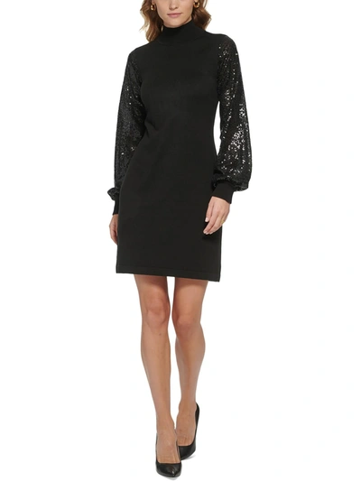 Jessica Howard Womens Knit Sequined Sweaterdress In Black
