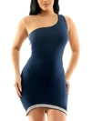 Bcx Juniors Womens Asymmetric One-shoulder Fit & Flare Dress In Blue
