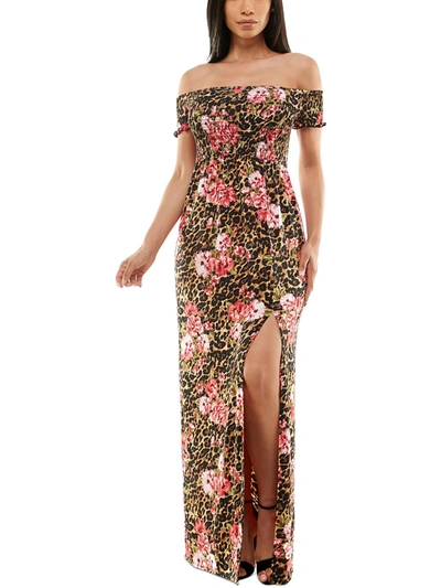 Bebe Women's Print Smocked Maxi Dress In Brown Multicolor