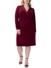 ADRIANNA PAPELL PLUS WOMENS NOTCH COLLAR MIDI COCKTAIL AND PARTY DRESS