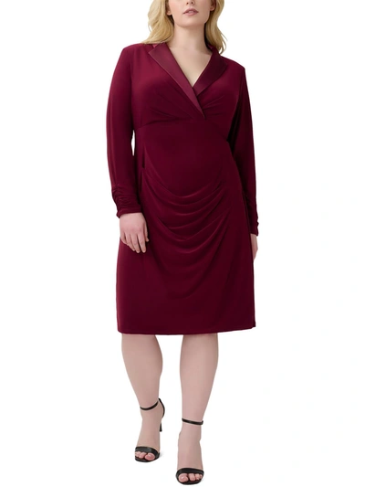 Adrianna Papell Plus Womens Notch Collar Midi Cocktail And Party Dress In Red