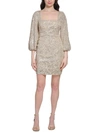 Eliza J Womens Mesh Sequined Cocktail And Party Dress In White