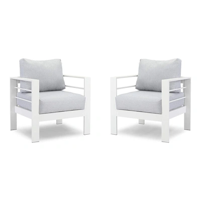 Simplie Fun Small Comfy Couch White Aluminum Single Sofa Outdoor Couch Patio Furniture Set Of 2 Pieces