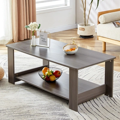 Simplie Fun A Modern And Practical Gray Textured Coffee Table In Brown