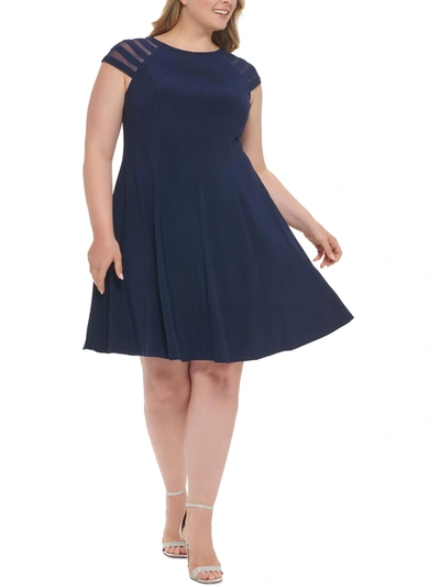 Jessica Howard Plus Womens Panel Knee Length Shift Dress In Blue