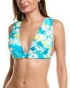 Carmen Marc Valvo Women's Ruched Abstract-print Triangle Bikini Top In Blue