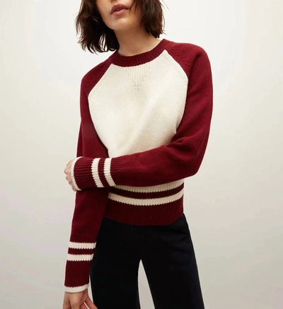 Veronica Beard Ralie Raglan-sleeve Pullover In Ivory/maroon