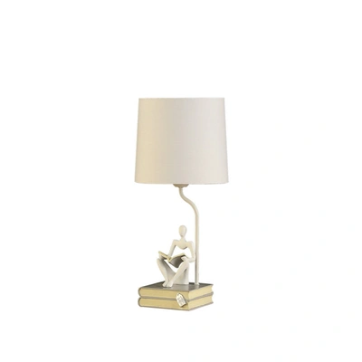 Simplie Fun 20.5" In Modern Reader White Sitting A Gray Stack Of Books Polyresin Table Lamp