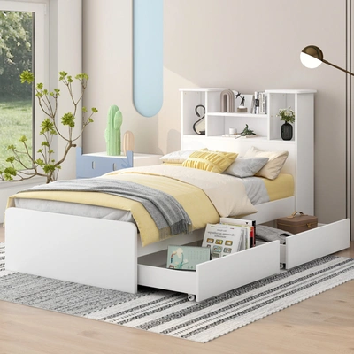 Simplie Fun Twin Size Storage Platform Bed Frame In White