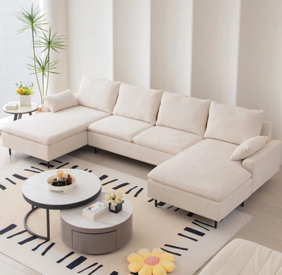 Simplie Fun U-shaped Linen Sectional Sofa In Neutral