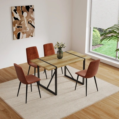 Simplie Fun Mdf Caramel Dining Table And Modern Dining Chairs Set Of 4 In Brown