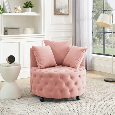 Simplie Fun Velvet Upholstered Swivel Chair For Living Room In Pink
