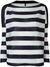 Daniela Gregis Striped Cotton Boat Neck Sweater In Blue