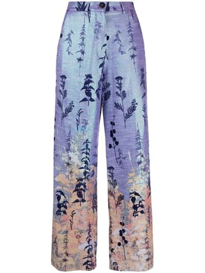 Forte Forte Jacquard Iridescent High-waist Palazzo Pants In Blue