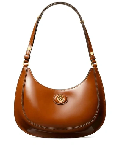 Tory Burch Robinson Brushed Leather Crescent Bag In Brown