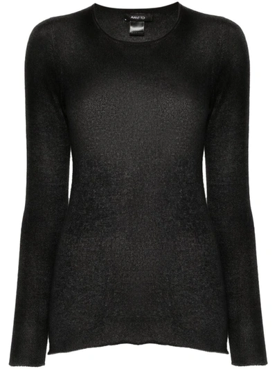 Avant Toi Hand Painted Light Cashmere Round Neck Pullover Clothing In Black