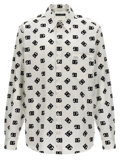Dolce & Gabbana Dg Logo Shirt All Over In White/black
