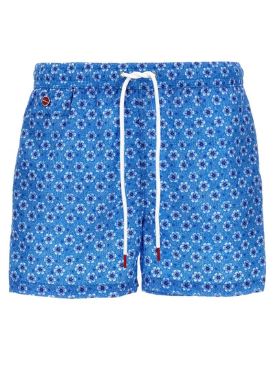 Kiton Floral Printed Swimsuit In Azul Claro