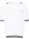 Prada Logo-intarsia Polo Top In Bianco+nero