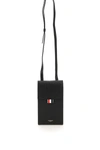 THOM BROWNE THOM BROWNE PEBBLE GRAIN LEATHER PHONE HOLDER WITH STRAP