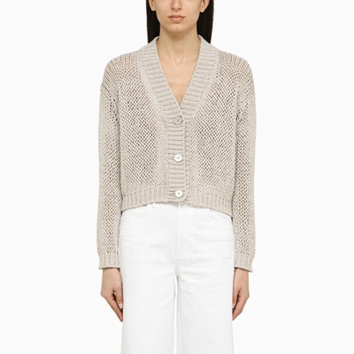 ROBERTO COLLINA PEARL-COLOURED KNITTED CARDIGAN IN COTTON BLEND
