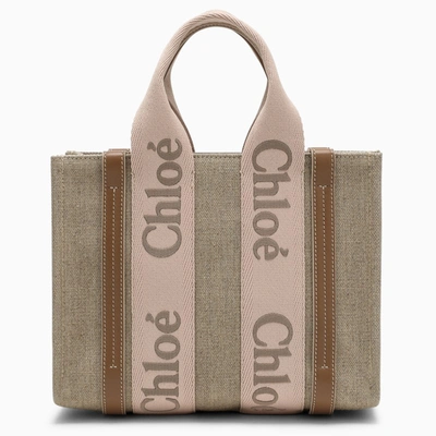 Chloé Woody Blushy/beige Canvas Bag In Pink