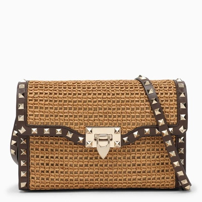 VALENTINO GARAVANI SMALL WOVEN RAFFIA ROCKSTUD SHOULDER BAG