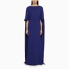 Valentino Silk Boat Neckline Dress With Cape Design In Blue