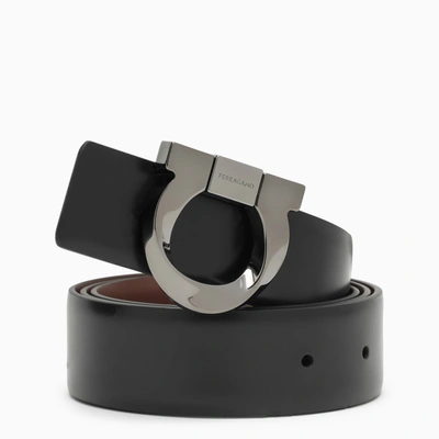 Ferragamo Gancini Reversible Black/brown Leather Belt In Multicolor