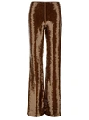 ALBERTA FERRETTI BROWN PANTS WITH ALL-OVER SEQUINS IN TECH FABRIC WOMAN