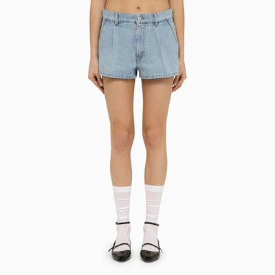 Miu Miu Light Blue Denim Short With Logo