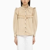 Isabel Marant Étoile Idety Ruffled Cotton-chambray Blouse In Beige